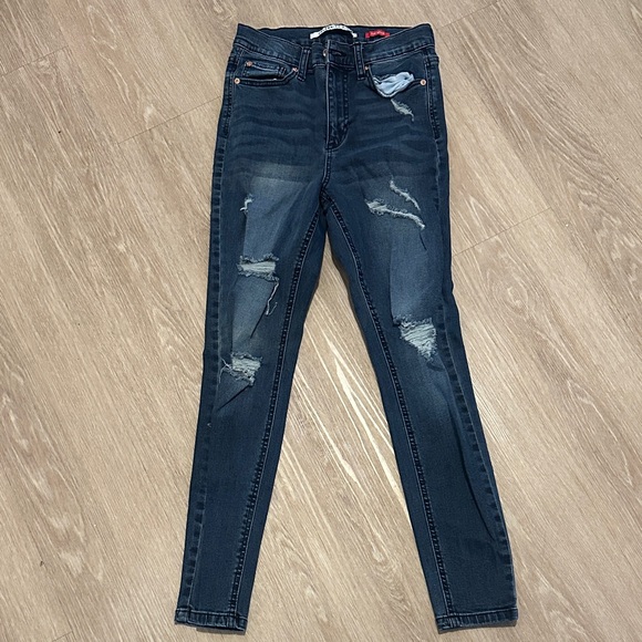 Celebrity Pink Dark Blue Distressed Skinny Jeans - Picture 1 of 3